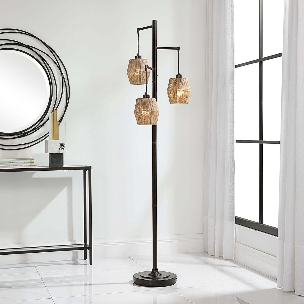 Home Decor Oil Rubbed Bronze Finish With Gold Highlights Floor Lamp - Three Drum Shaped Shades